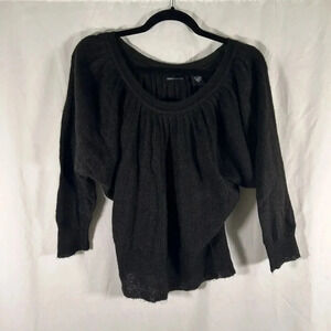 MODA International Blouse Women's Medium Black Kid Mohair 3/4 Sleeve Round Neck